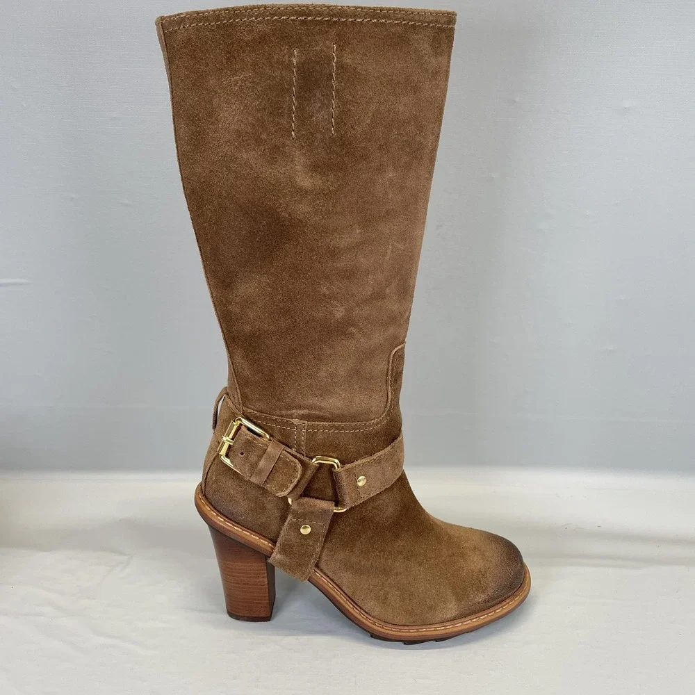 Talbots Harness Boots Womens Size 6 Brown Suede Knee High Riding Side Zip Shoes
